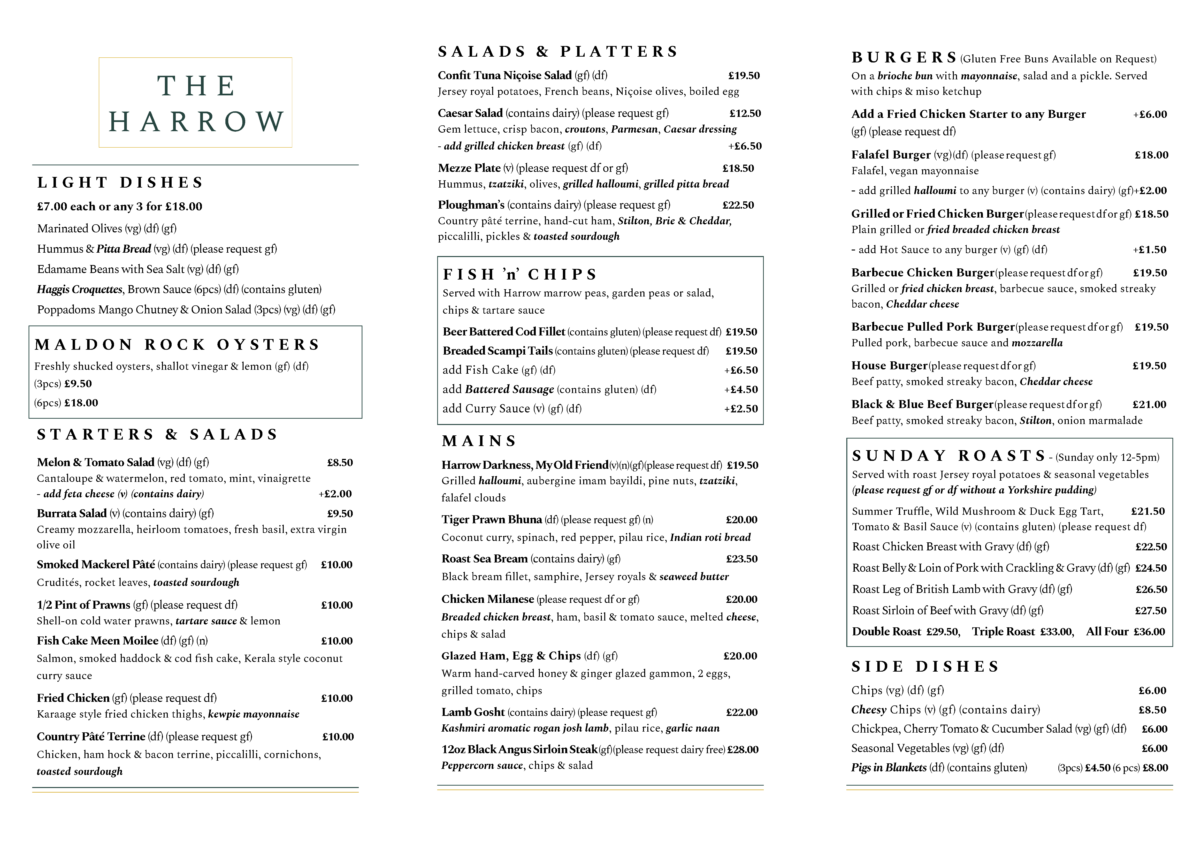 Gluten & Dairy Free Menu